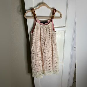 Vintage linen dress, size small, brown plastic straps